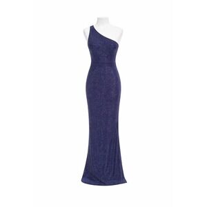 FORE Sparkly Blue One Shoulder Formal Dress Cutout Slit Evening Gown